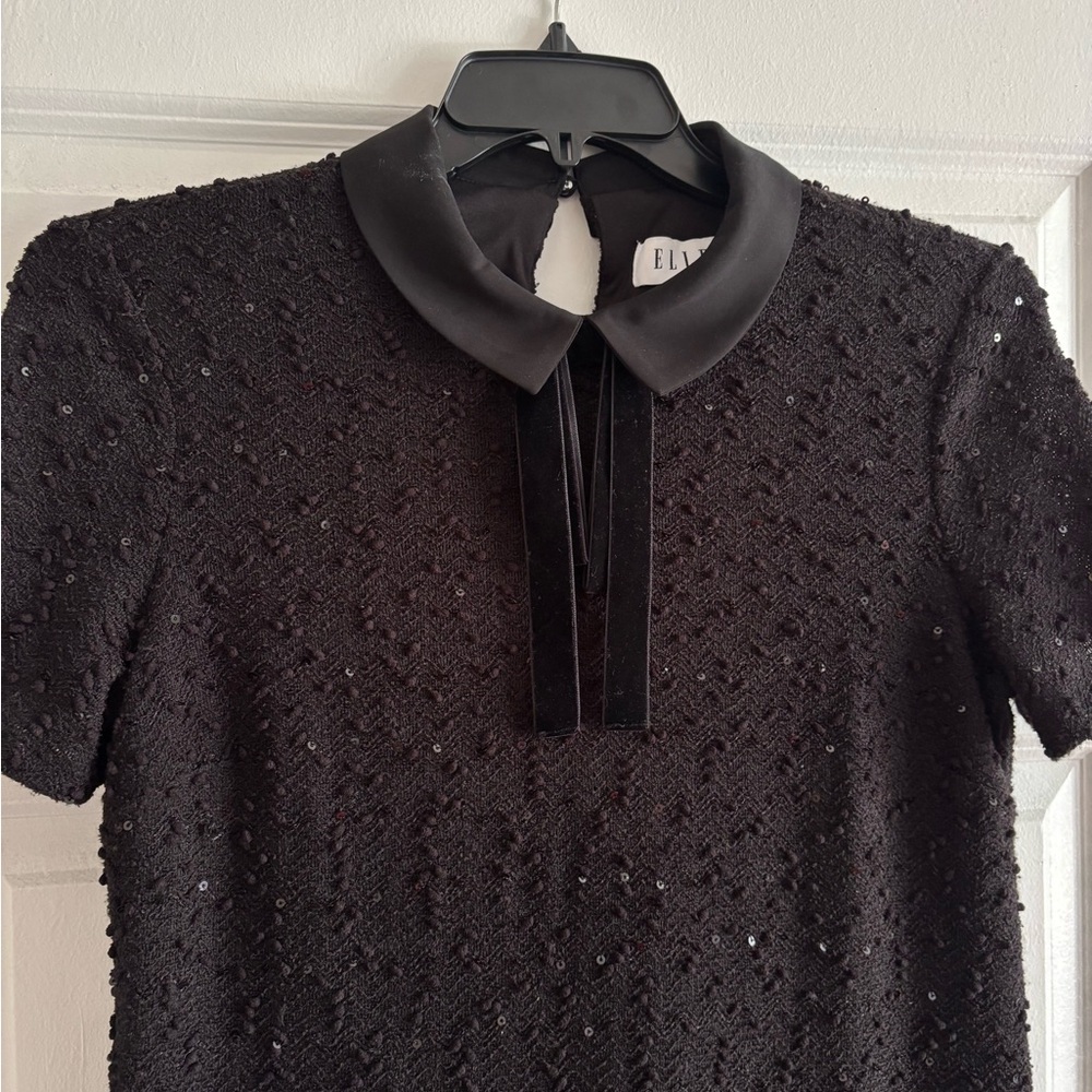 Black Elle Sequin Mini Dress with Peter Pan Collar - Picture 6 of 7